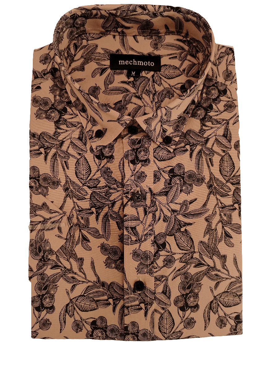 Mechmoto Black & Bronze Floral Short Sleeve Shirt