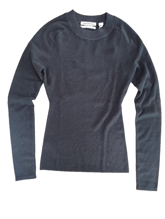 Country Road Merino Silk Long Sleeve Knit Top-Black