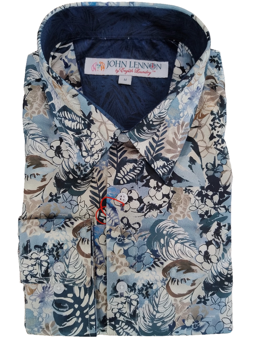 John Lennon Blue Flower Multi Long Sleeve Shirt