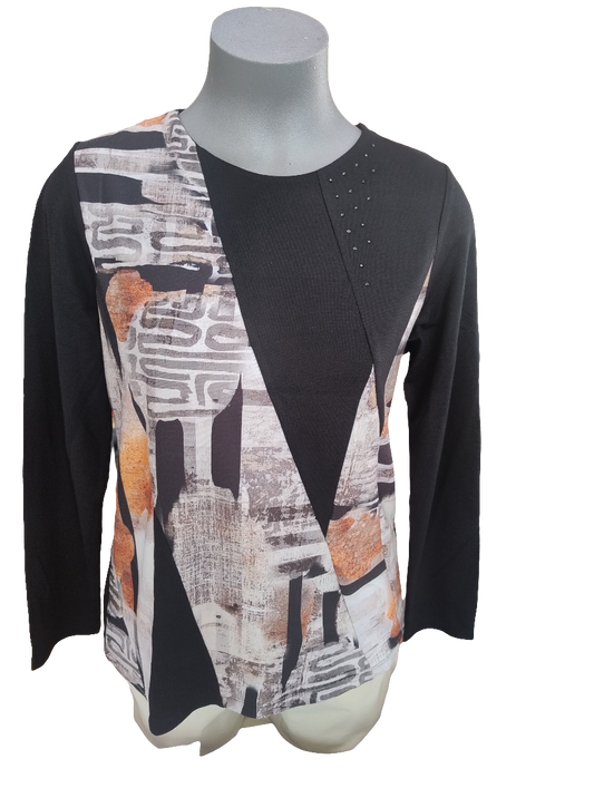 Kalisson Black and Burnt Orange Long Sleeve Top