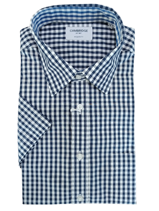Cambridge Barwon Navy White Check Short Sleeve Shirt