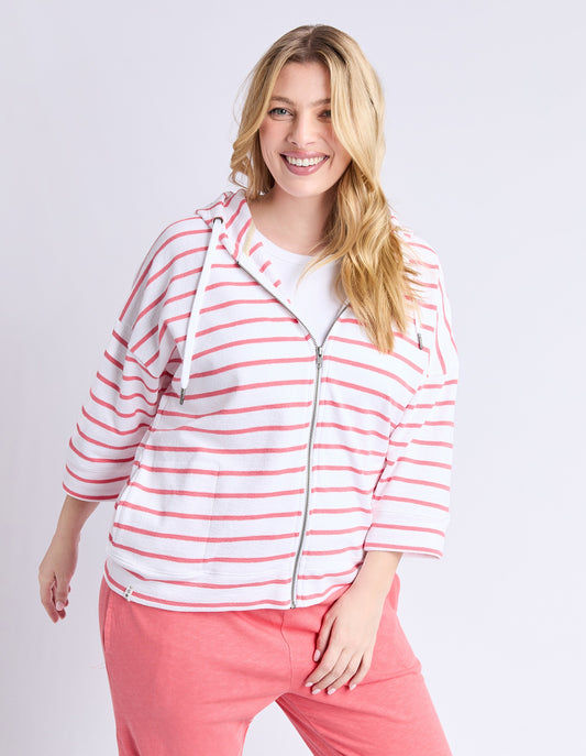 Elm White Coral Stripe Beachy Hoodie