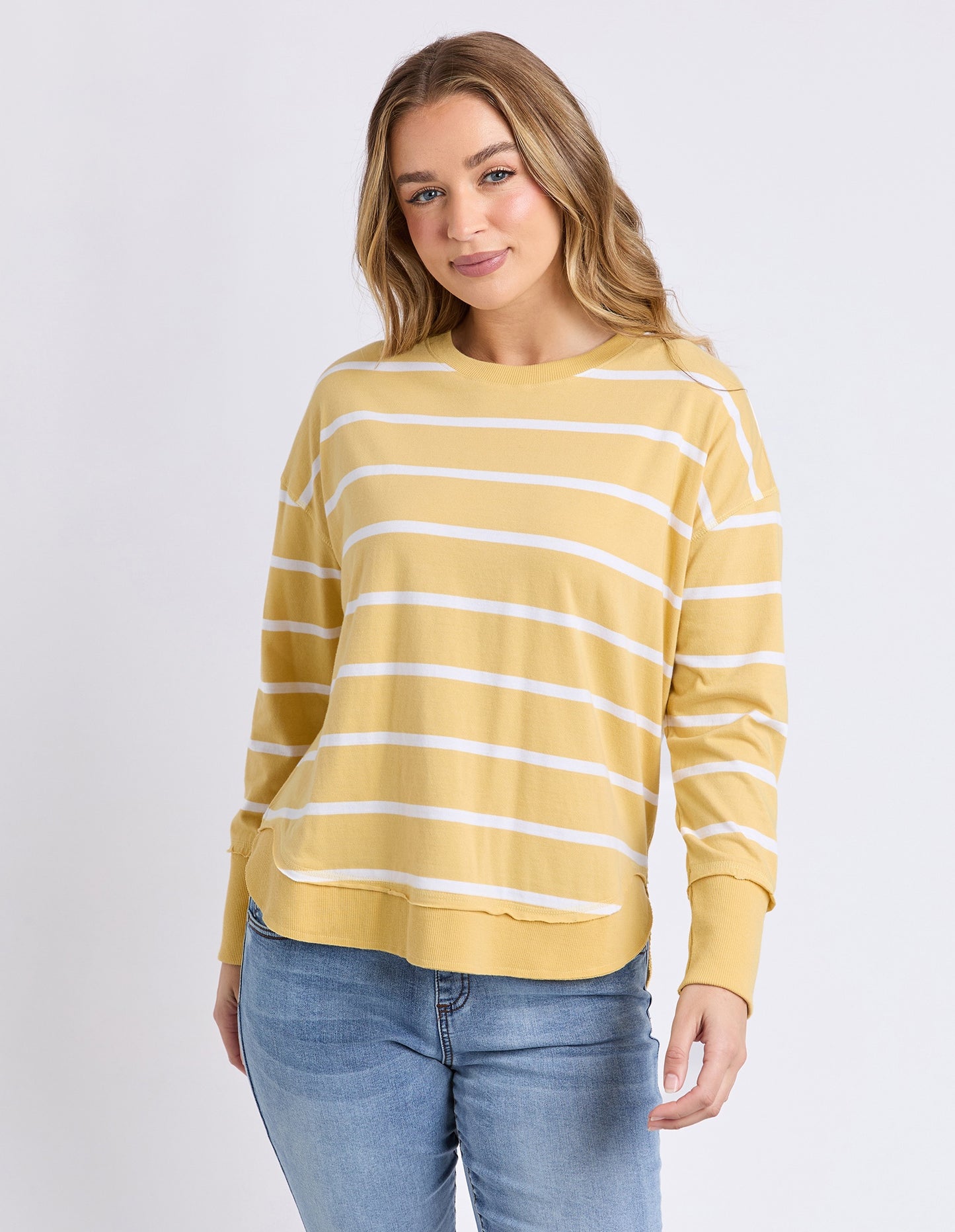Foxwood Farrah Stripe L/S Tee - Butter/White Stripe
