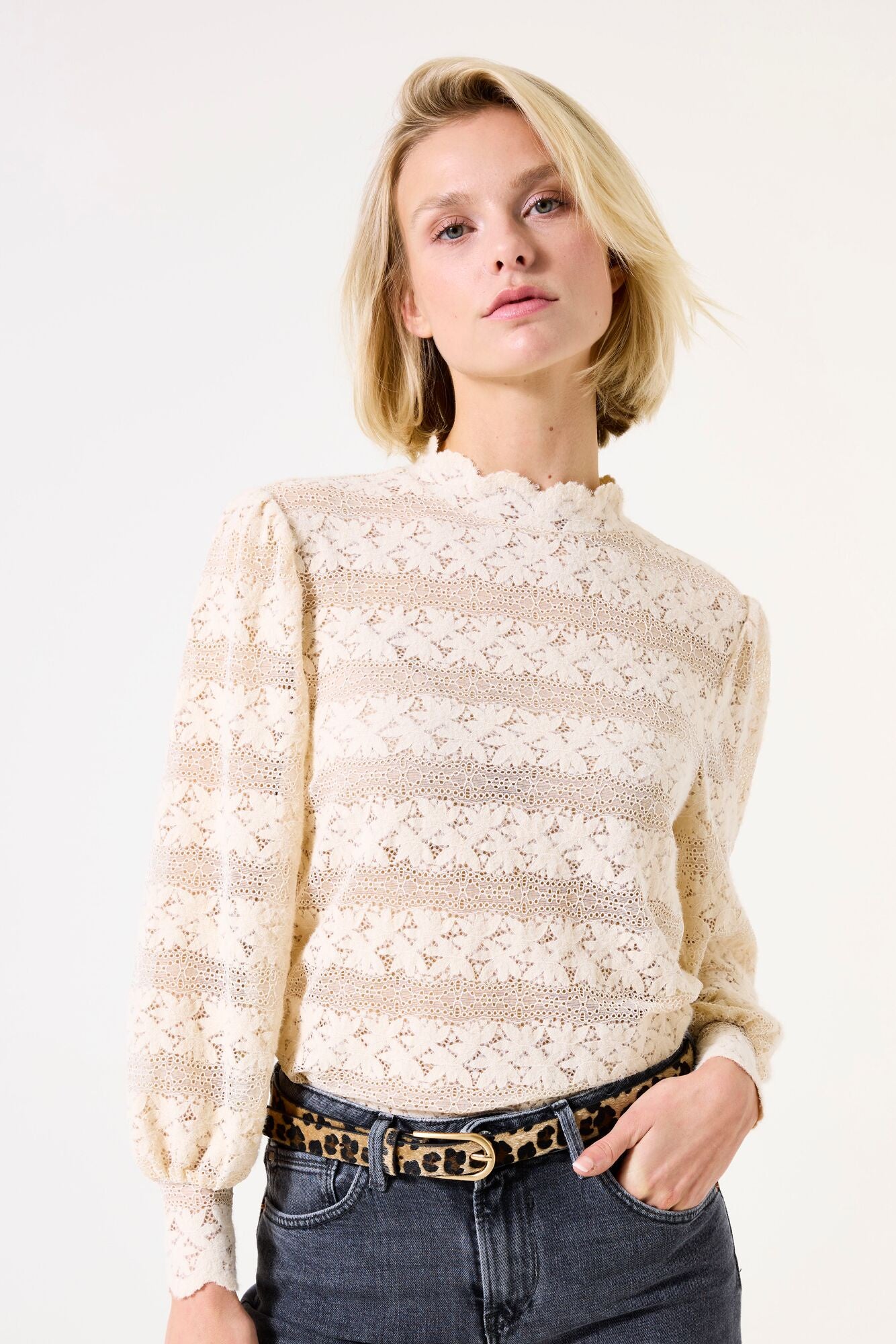 Garcia Off White Lace Long Sleeved T-Shirt