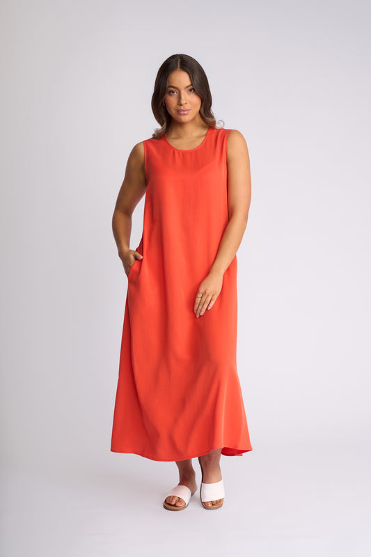 Knewe Sky Sleeveless Dress with Pockets - Orange Soda