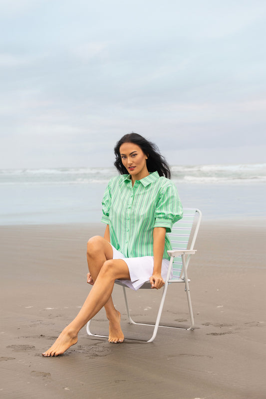 Knewe Titan Puff Sleeve Shirt - Mint Stripe