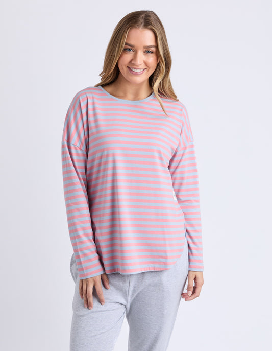 Elm Lauren Long Sleeve Tee-Sky Blue & Chrm Pink Stripe