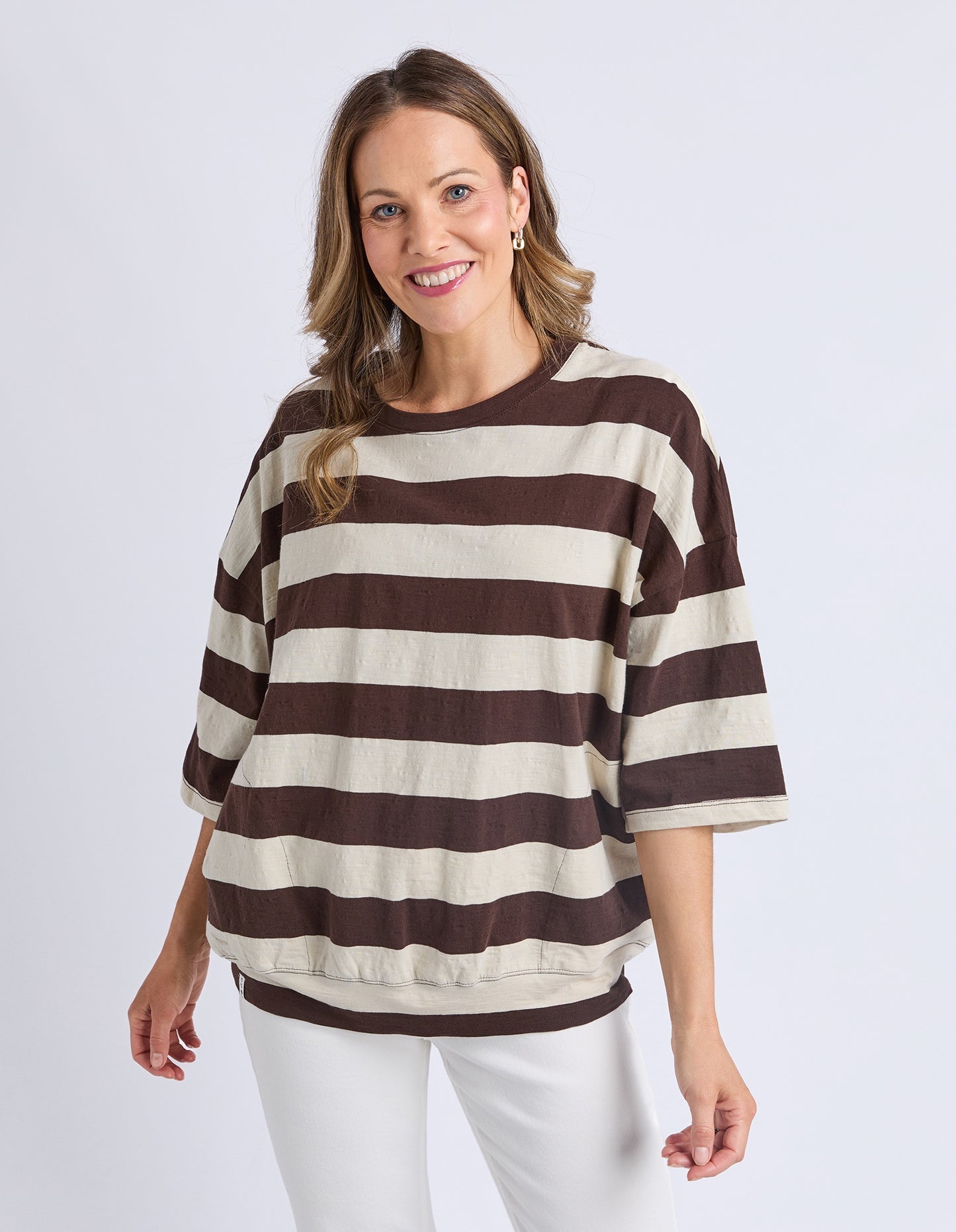 Elm Mazie Sweat - Coffee/Marshmello Stripe