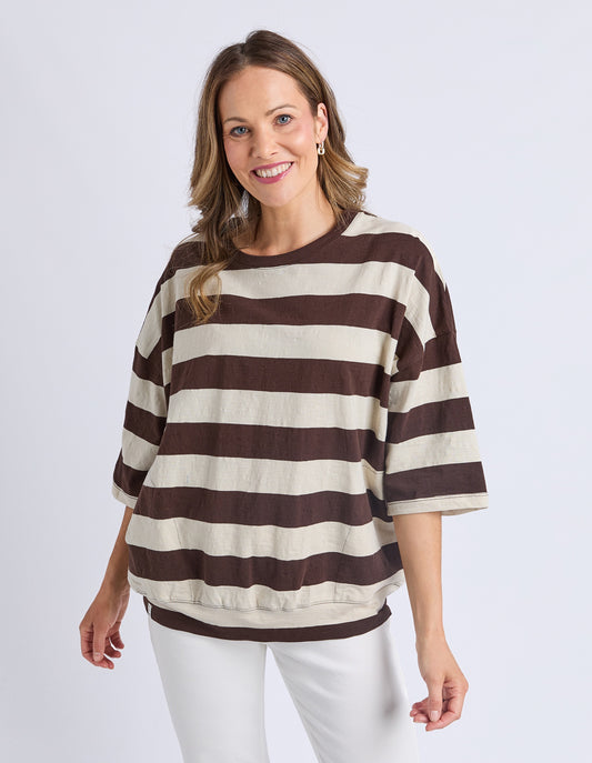 Elm Mazie Sweat - Coffee/Marshmello Stripe