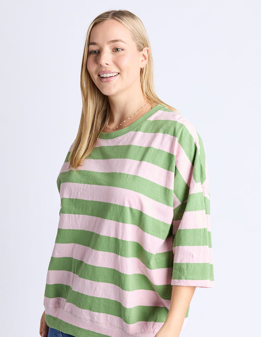 Elm Mazie Block Stripe Sweat - Forest Green & Pink