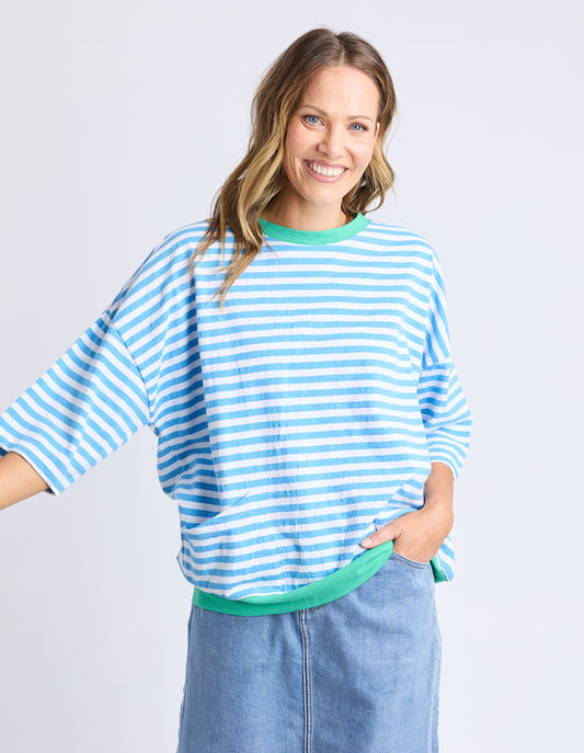 Elm Mazie Stripe Ringer Sweat-Azure/White Stripe