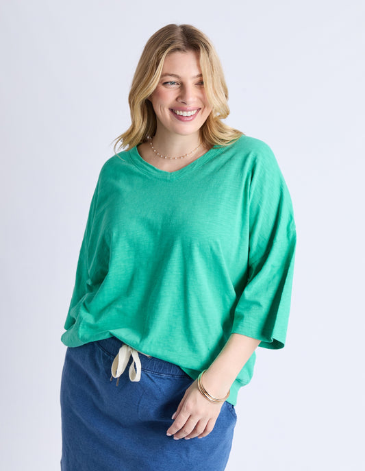 Elm Mazie V Neck Top - Gumdrop Green