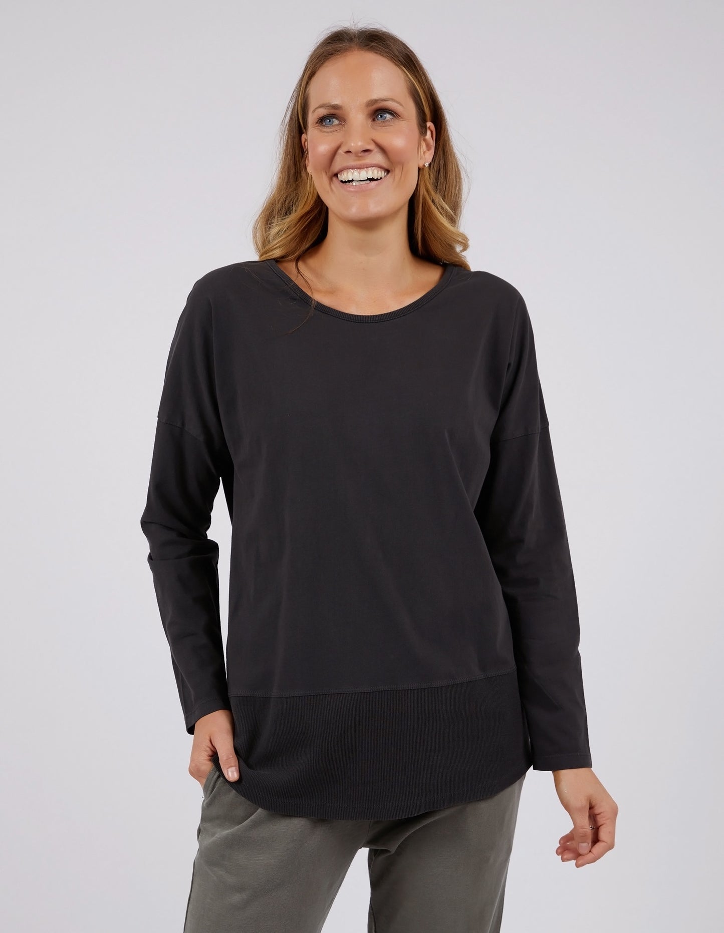 Elm Long Sleeve Rib Tee - Washed Black