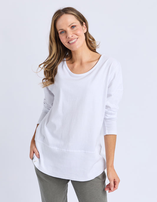 Elm Long Sleeve Rib Tee - White