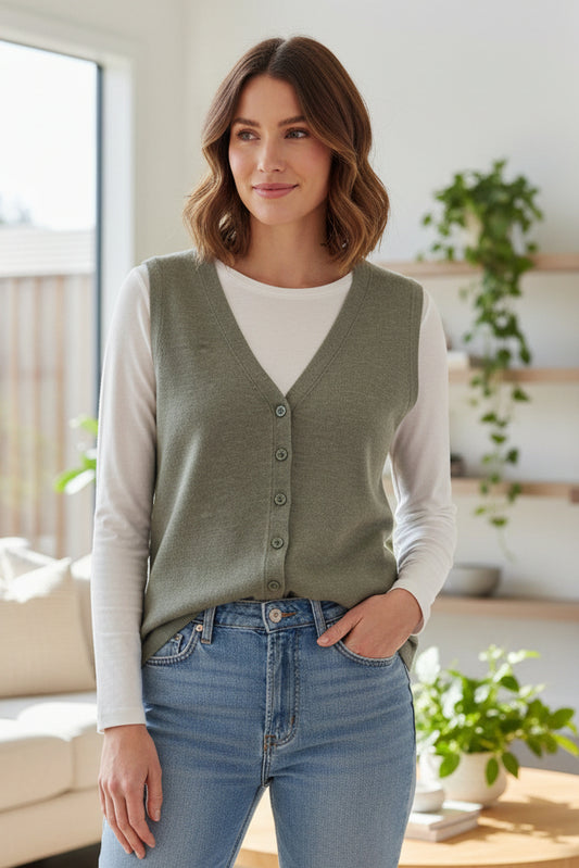 Country Road Cotton Linen Vest - Caper