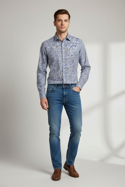 Portobello Road Silver w/Navy Circles Long Sleeve Shirt