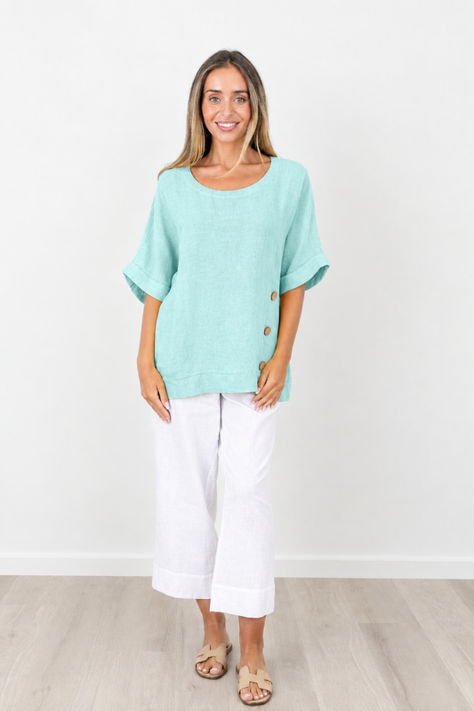 Maglia Justine Short Sleeve Linen Top - Thyme