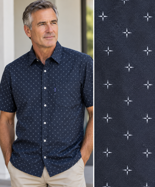 Portobello Road Ironcheater Navy w/LtBlue Stars Short Sleeve Shirt