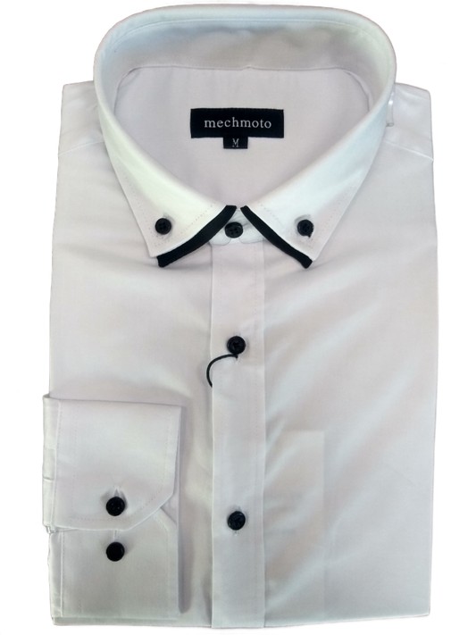 Mechmoto White Double Collar Long Sleeve Shirt