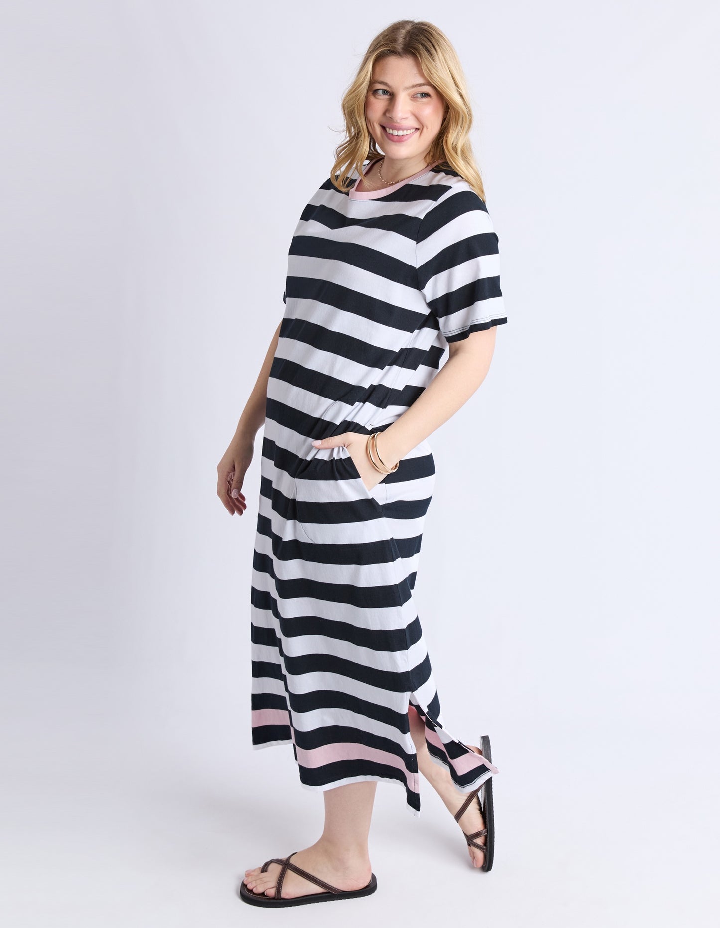 Elm Sorrento Dress-Black/White stripe