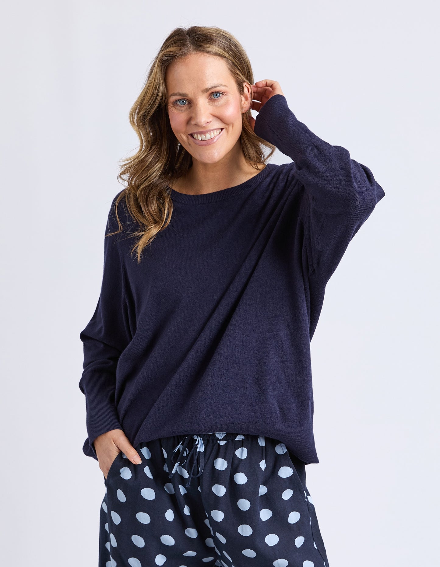Elm Sunny Long Sleeve Knit Top - Navy