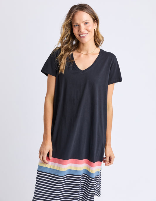 Elm Terra Tee Dress-Washed Black Stripe