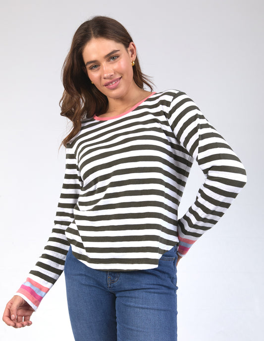 Elm Unity Long Sleeve Tee - Khaki & White Stripe