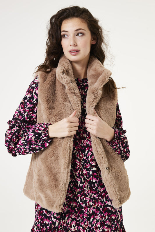 Garcia Faux Fur Waistcoat-Neutral Taupe