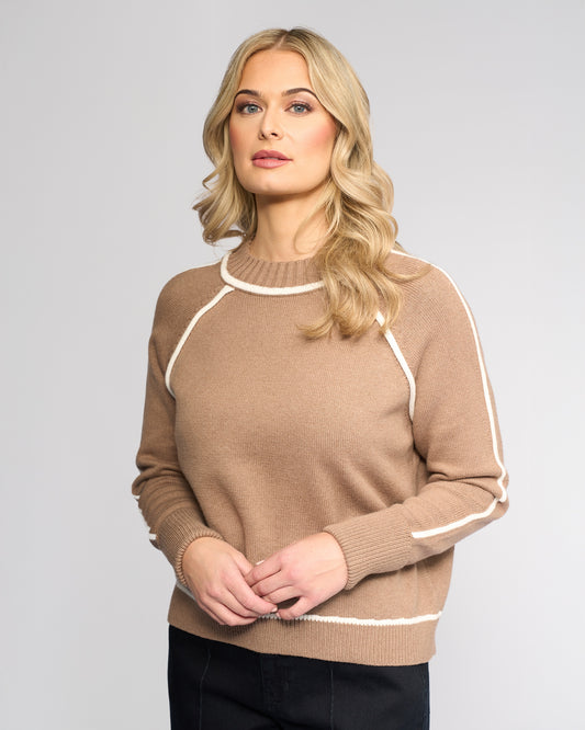 Vassalli Zane Contrast Trim Sweater - Twig/Cream