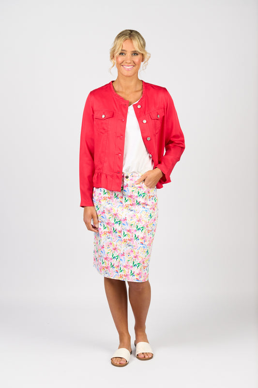 Vassalli Jacket With Frill Hem- Cherry