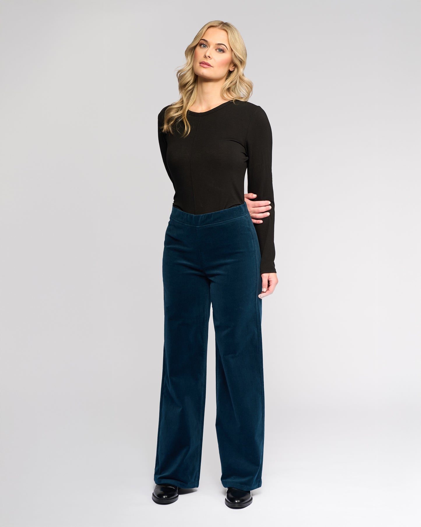 Vassalli Loft Cord Pull On Wide Leg Pant - Petrol