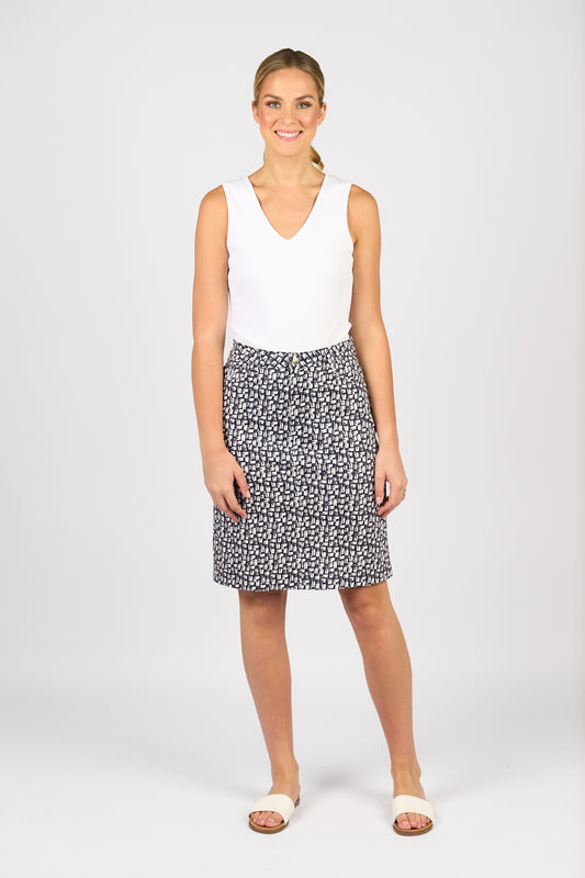 Vassalli Printed Lightweight Skirt with centre back vent - Cove
