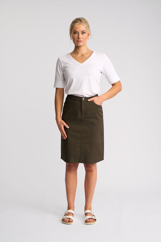 Vassalli Poppy Poplin Skirt with Back Vent - Chocolate