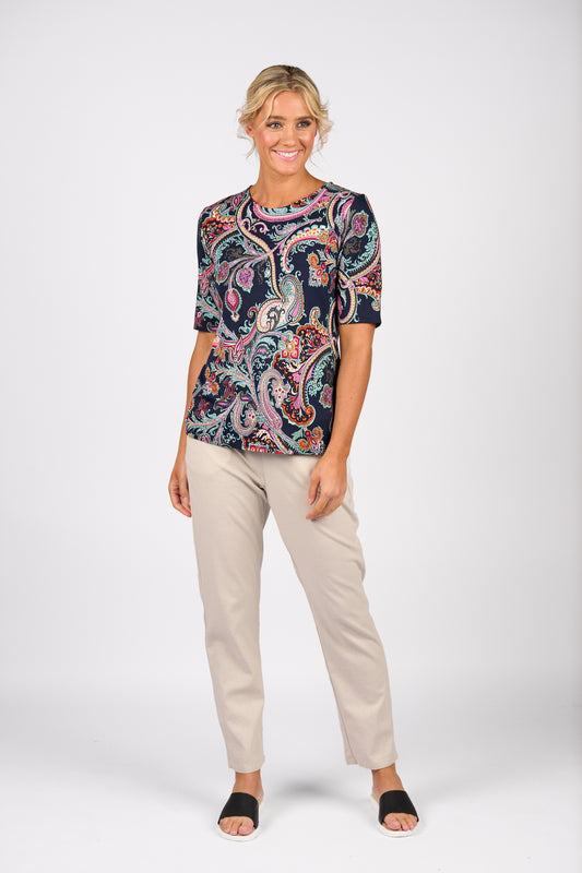 Vassalli 3/4 Sleeve Round Neck Knit Top Persia