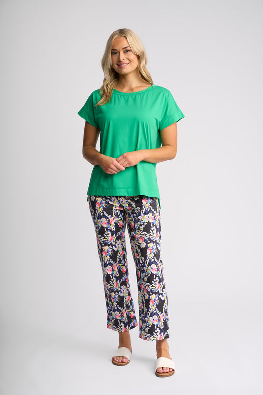 Vassalli Thea Drop Sleeve Top with Stepped Hem - Summer Green