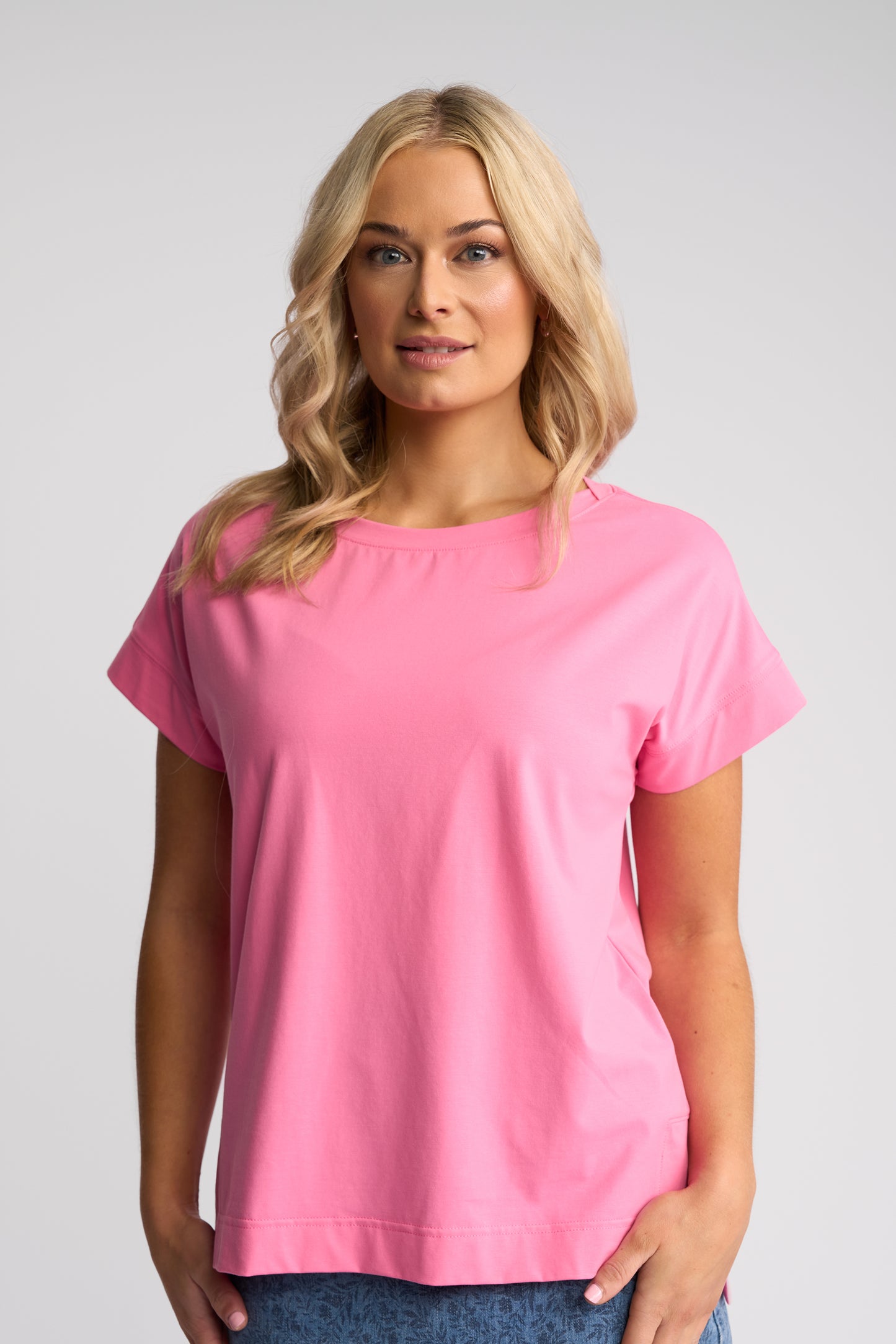 Vassalli Thea Drop Sleeve Top with Stepped Hem - Sweet Pink