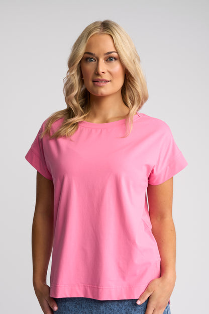 Vassalli Thea Drop Sleeve Top with Stepped Hem - Sweet Pink