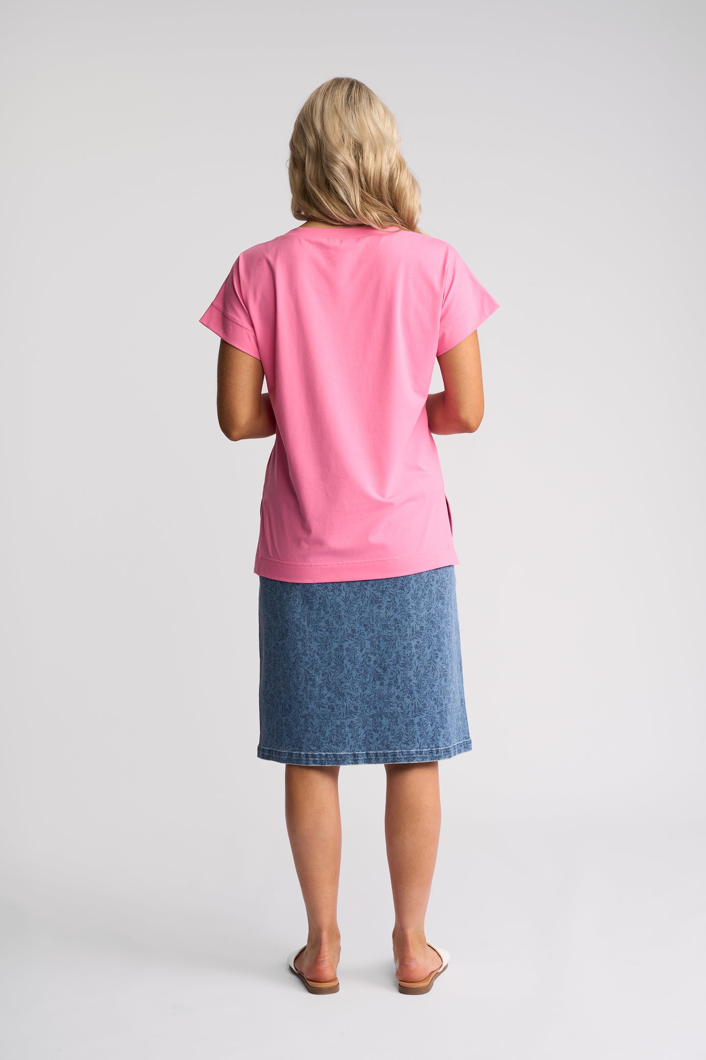 Vassalli Thea Drop Sleeve Top with Stepped Hem - Sweet Pink