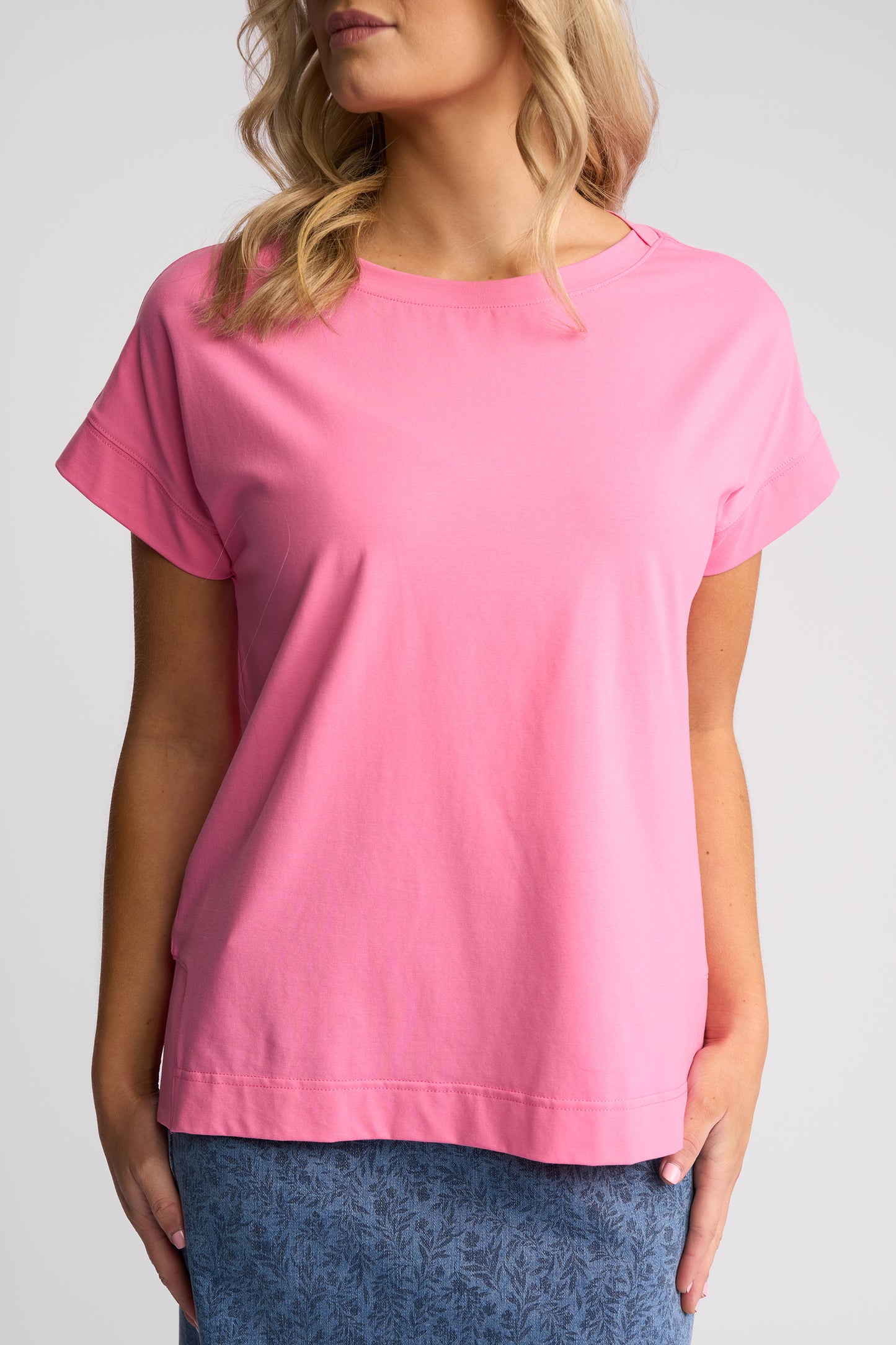 Vassalli Thea Drop Sleeve Top with Stepped Hem - Sweet Pink