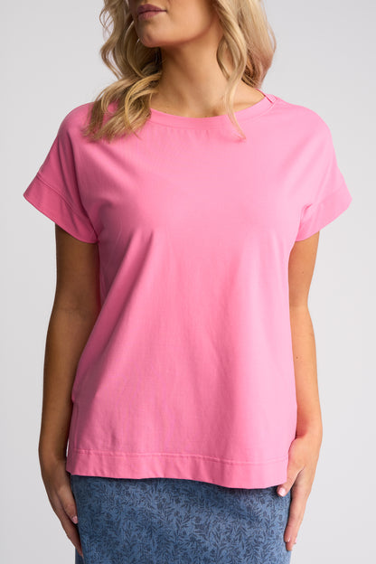 Vassalli Thea Drop Sleeve Top with Stepped Hem - Sweet Pink