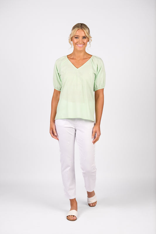 Vassalli Plain V Neck Top with Floaty Sleeve Mint