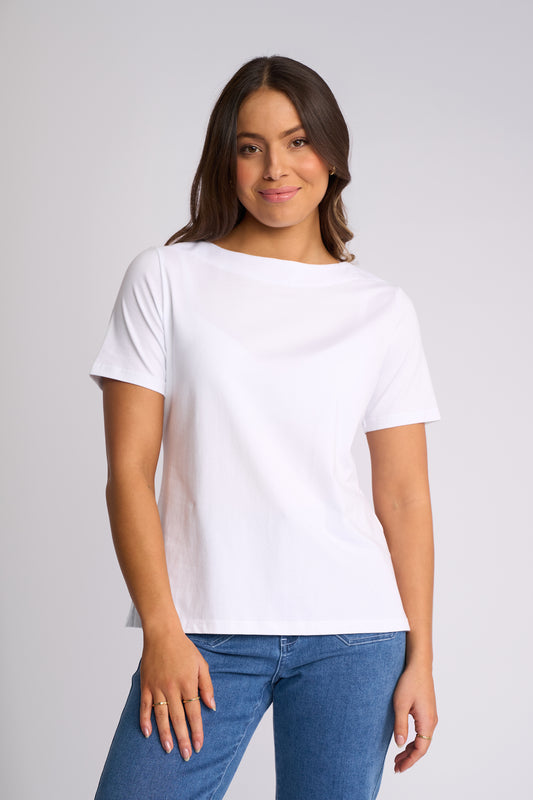 Vassalli Raya Boat Neck Top - White