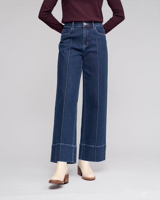 Vassalli Alley Wide Leg Ankle Grazer Jean - Dark Blue