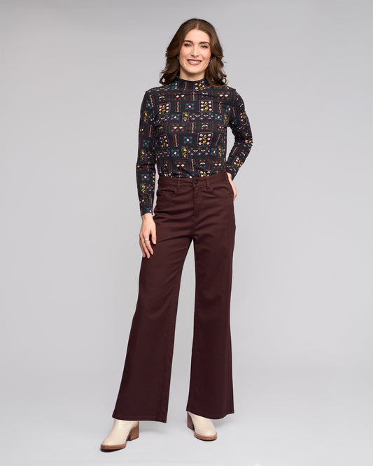Vassalli Wren Wide leg Full Length Jean - Merlot