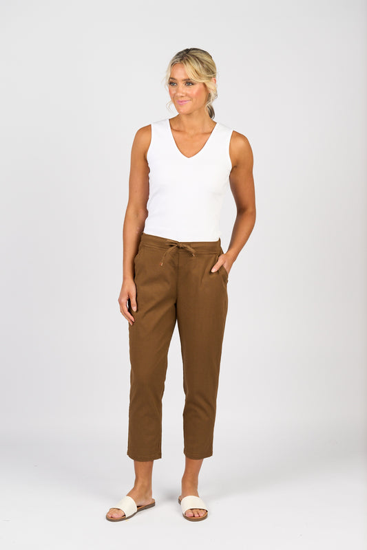 Vassalli 7/8 Length Elastic Waist Skinny Leg Pant - Pecan