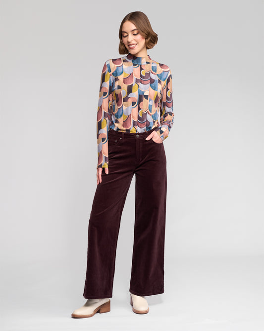 Vassalli Empire Wide Leg Full Length Cord Pant - Merlot