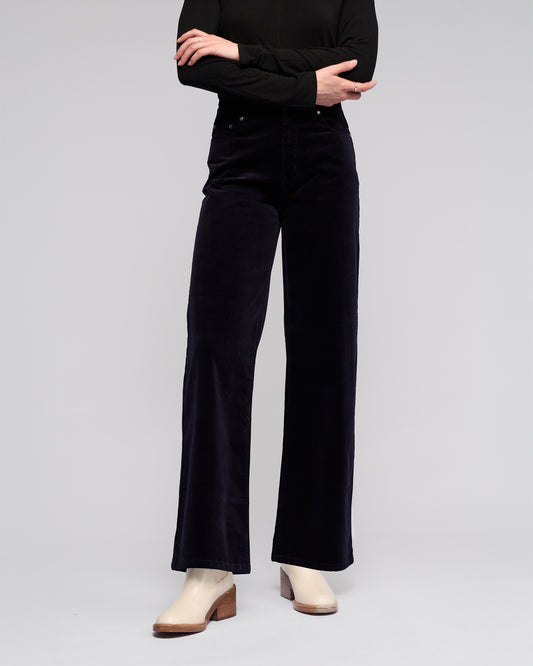 Vassalli Empire Wide Leg Full Length Cord Pant - Midnight