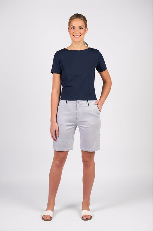 Vassalli Ink Stripe Slim Leg Above Knee Short With Contrast Trim
