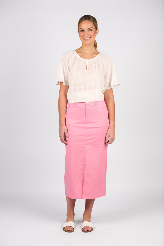 Vassalli Mid Length Skirt with Centre Front Split - Jam