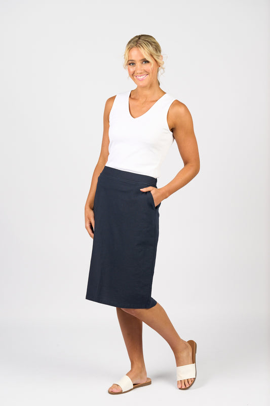 Vassalli Flat Front Pull On knee Length Skirt-Ink